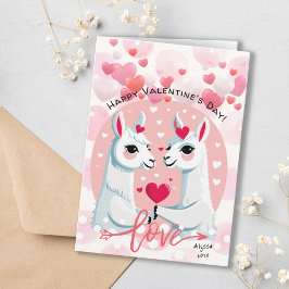 Sweet Pink Hearts Llama Couple Valentine's Day Karte