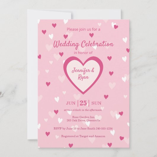Sweet Pink Hearts Valentine Wedding Einladung (Vorderseite)