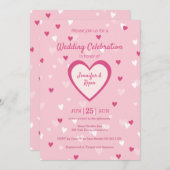 Sweet Pink Hearts Valentine Wedding Einladung (Vorne/Hinten)