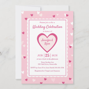 Sweet Pink Hearts Valentine Wedding Einladung