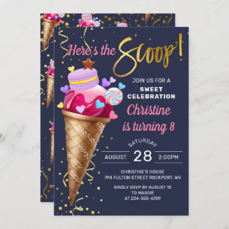 Sweet Pink Ice Cream Geburtstag Nave Blue Einladung