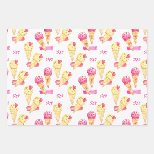 Sweet Pink Ice Cream Wrapping Paper Set 3 Geschenkpapier Set (Vorderseite 2)