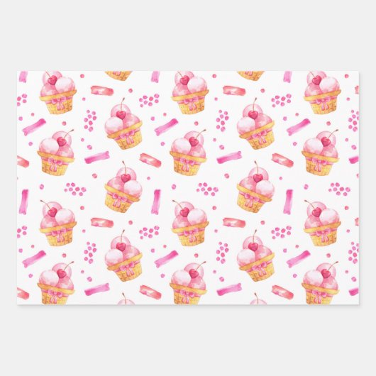 Sweet Pink Ice Cream Wrapping Paper Set 3 Geschenkpapier Set (Vorderseite)