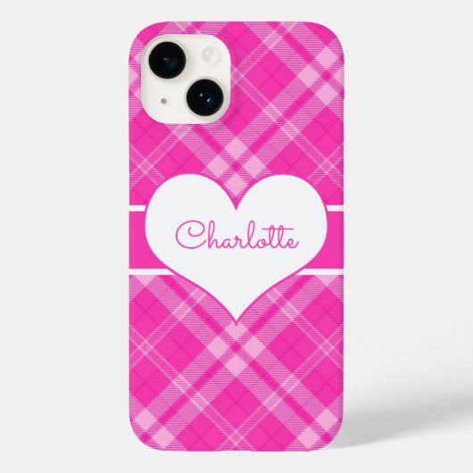 Sweet Pink Kariert n Heart Monogram Case-Mate iPhone Hülle (Rückseite)