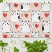 Sweet Pink Kawaii Cats & Hearts Pattern (5) Geschirrtuch (Gefaltet)