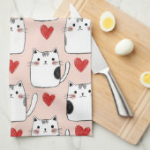 Sweet Pink Kawaii Cats & Hearts Pattern (5) Geschirrtuch (Viertel Falte)
