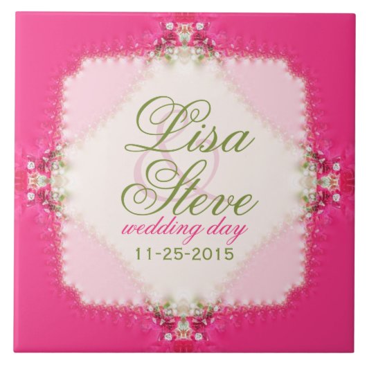 Sweet Pink Lace Wedding Keepake Keramik Tile Fliese (Vorderseite)