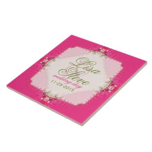 Sweet Pink Lace Wedding Keepake Keramik Tile Fliese (Seite)