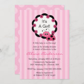 Sweet PINK Ladybugs Babydusche Einladung (Vorne/Hinten)