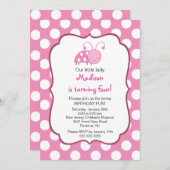 Sweet Pink Ladybugs zum Geburtstag Einladung (Vorne/Hinten)