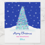 Sweet Pink Merry Christmas Tree Weinetikett (Einzelnes Label)