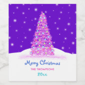 Sweet Pink Merry Christmas Tree Weinetikett (Einzelnes Label)