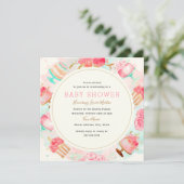 Sweet Pink Mint Cake Wreath Baby Dusche Einladung (Stehend Vorderseite)