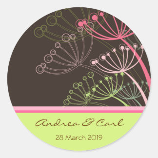 Sweet Pink & Mint Dandelions Gastgeschenk Hochzeit Runder Aufkleber