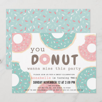 Sweet Pink & Mint Green Sprinkles Donut Geburtstag Einladung