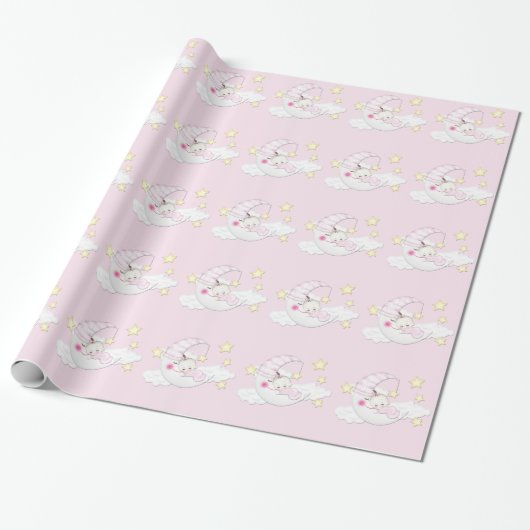 Sweet Pink Moon Baby Girl Geschenkpapier (Ungerollt)