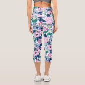 Sweet Pink Navy Blume Aquarellmuster Capri Leggings (Rückseite)