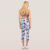 Sweet Pink Navy Blume Aquarellmuster Capri Leggings (Rückseite)