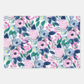 Sweet Pink Navy Blume Aquarellmuster Geschenkpapier Set (Vorderseite)