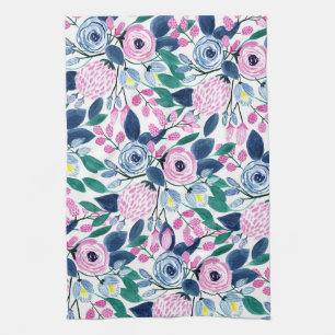 Sweet Pink Navy Blume Aquarellmuster Geschirrtuch