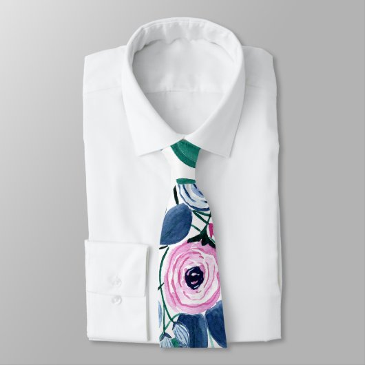 Sweet Pink Navy Blume Aquarellmuster Krawatte (Gebunden)