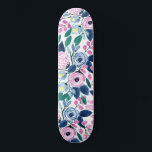 Sweet Pink Navy Blume Aquarellmuster Skateboard<br><div class="desc">Dieses moderne und elegante Aquarellmuster ist perfekt für die trendige und stilvolle Frau. Die handbemalten Beerenrosa, Rosa, Rosa, Marineblau, Pastellblau, Neongelb, aquamarine grüne Blume und Blätter auf einem schlichten, weißen Hintergrund. Es ist künstlerisch, hübsch, mädchenhaft, delikat und süß; das perfekte Design für die Sommer- und Frühjahrsmonate. Stilisieren Sie mit diesem...</div>