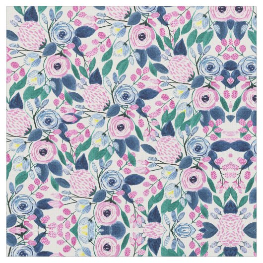 Sweet Pink Navy Blume Aquarellmuster Stoff (Nahaufnahme)