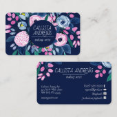 Sweet Pink Navy Blume Wasserfarbe Makeup Artist Visitenkarte (Vorne/Hinten)