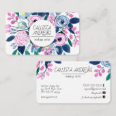 Sweet Pink Navy Blume Wasserfarbe Makeup Artist Visitenkarte (Vorne/Hinten)