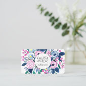 Sweet Pink Navy Blume Wasserfarbe Makeup Artist Visitenkarte (Stehend Vorderseite)