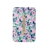 Sweet Pink Navy Blume Watercolor Gold Monogram Badematte (Vorderseite Vertikal)
