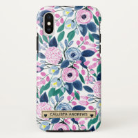Sweet Pink Navy Blume Watercolor Gold Monogram