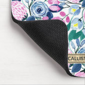 Sweet Pink Navy Blume Watercolor Gold Monogram Mousepad (Ecke)