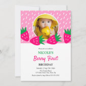 Sweet Pink Niedlich Strawberry Girl Foto 1. Geburt Einladung (Vorderseite)