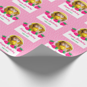 Sweet Pink Niedlich Strawberry Girl Foto Geburtsta Geschenkpapier