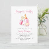 Sweet Pink Poppin Flaschen Champagne Baby Dusche Einladung (Stehend Vorderseite)