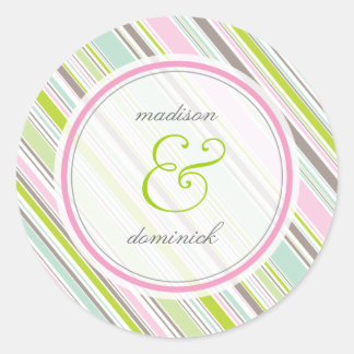 Sweet Pink Preppy Garden Stripes Wedding Sticker
