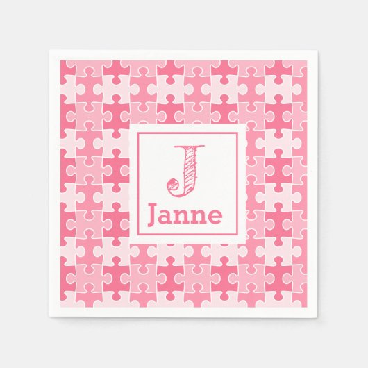 Sweet Pink Puzzles Monogram Birthday Serviette (Vorderseite)