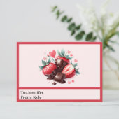 Sweet Pink & Red Strawberry Foto Mini Valentine Karte (Stehend Vorderseite)