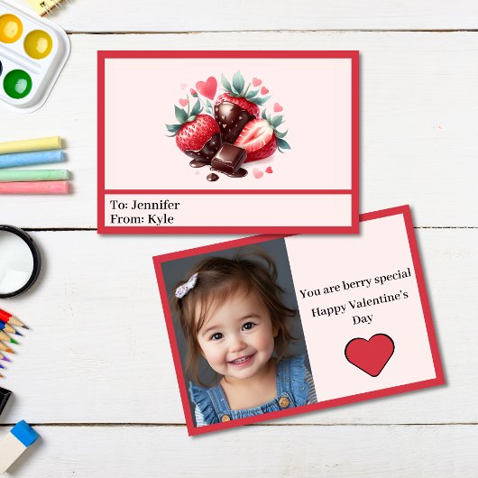 Sweet Pink & Red Strawberry Foto Mini Valentine Karte