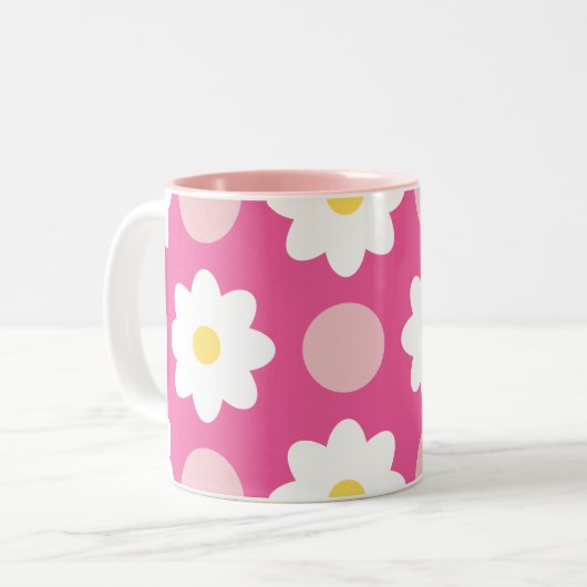 Sweet Pink Retro Floral Muster Zweifarbige Tasse (Vorderseite Links)