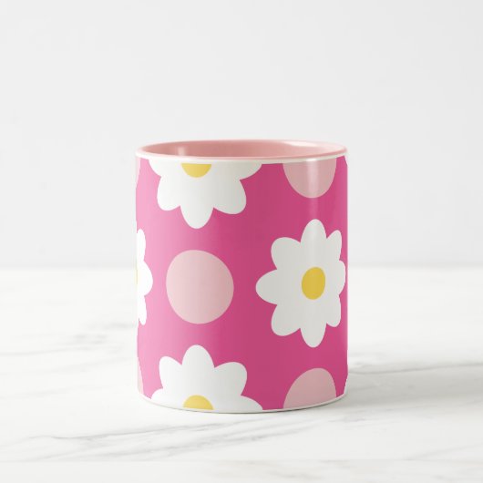 Sweet Pink Retro Floral Muster Zweifarbige Tasse (Mittel)
