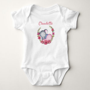 Sweet Pink Rose Floral Baby Elephant Girls Strampler