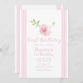 Sweet Pink Rose Floral Girls Erster Geburtstag Einladung (Vorne/Hinten)
