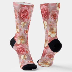 Sweet Pink Roses auf Pastellboden Socken
