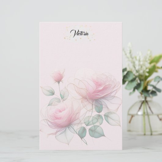 Sweet Pink Roses Briefpapier (Stehend Vorderseite)