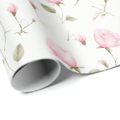 Sweet Pink Roses Wrapping Paper Geschenkpapier (Rolleneckpunkt)