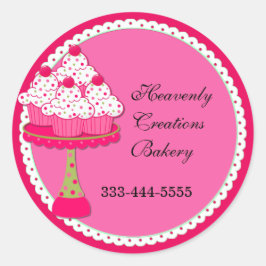 Sweet Pink Round Cupcake Bakery Stickers