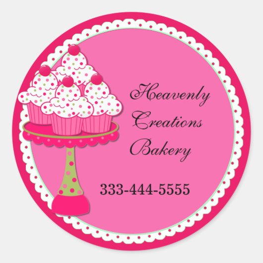 Sweet Pink Round Cupcake Bakery Stickers (Vorderseite)