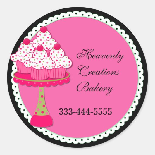 Sweet Pink Round Cupcake Bakery Stickers (Vorderseite)